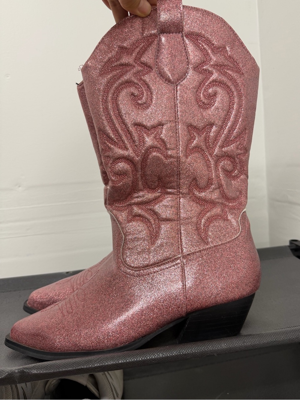 ASOS Pink Glitter Western Cowboy Boots - Women's Fashion Boot Size 9